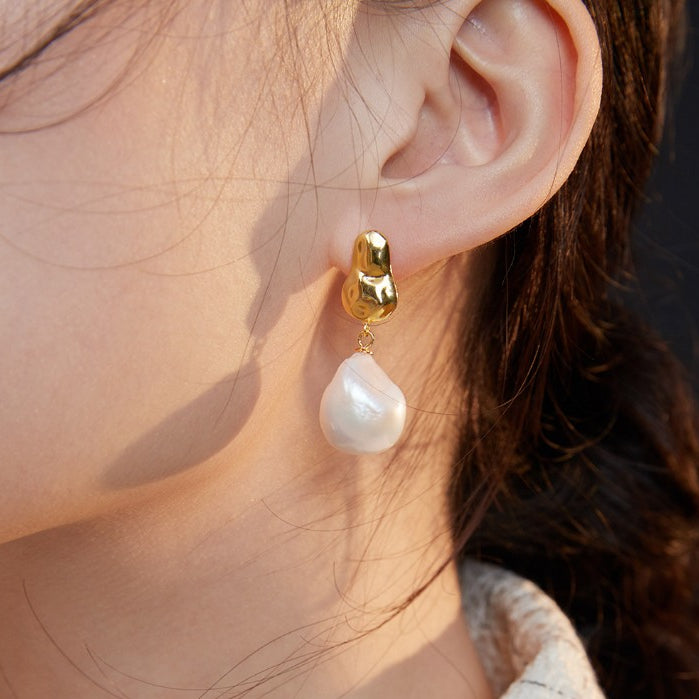 Baroque Style Elegant Handmade Asymmetric Pearl Earrings Create Easy European Charm